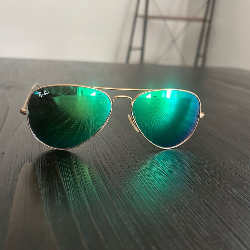 Ray-Ban Gold Frame Sunglasses with Teal Lenses